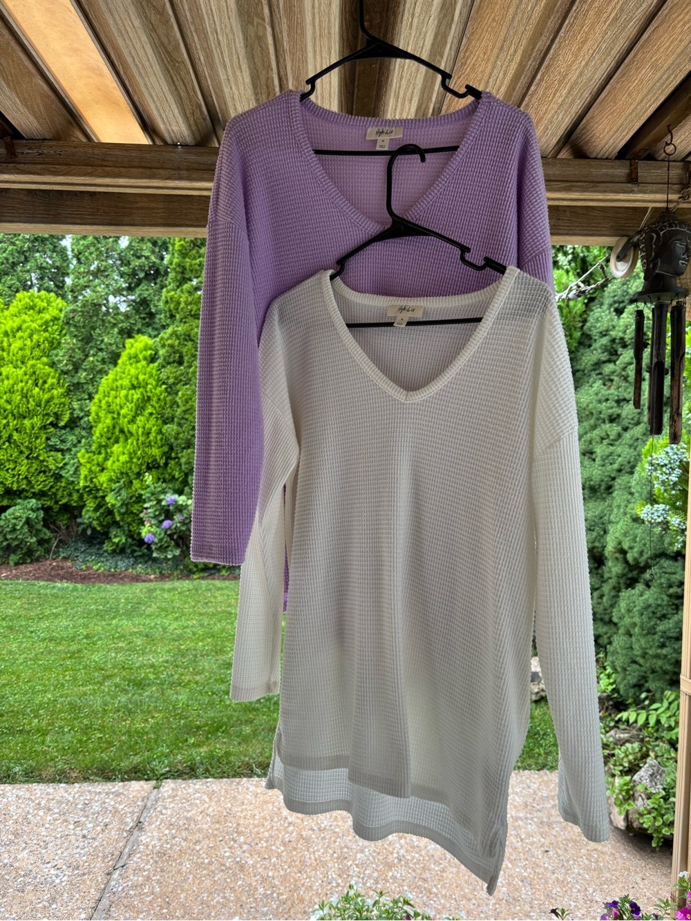 Style & Co. Lavender and White V-Neck Waffle Knit Tops (2)